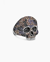 Memento Mori Skull Ring Sterling Silver with Black Diamonds and Cognac Diamonds, 26mm