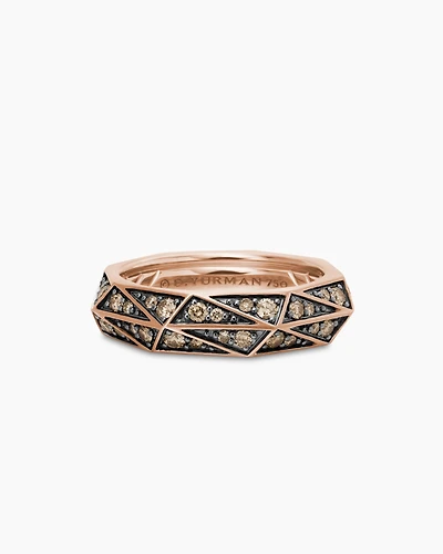 Faceted Band Ring 18K Rose Gold with Cognac Diamonds, 6.2mm