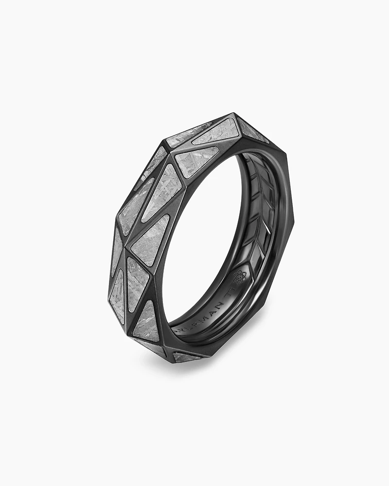 Faceted Band Ring Black Titanium with Meteorite, 6.2mm