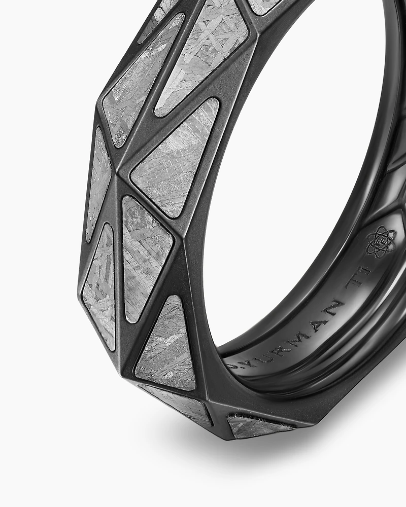 Faceted Band Ring Black Titanium with Meteorite, 6.2mm