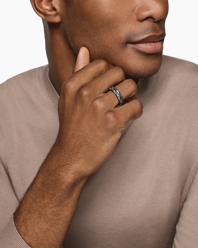 Faceted Band Ring Black Titanium with Meteorite, 6.2mm