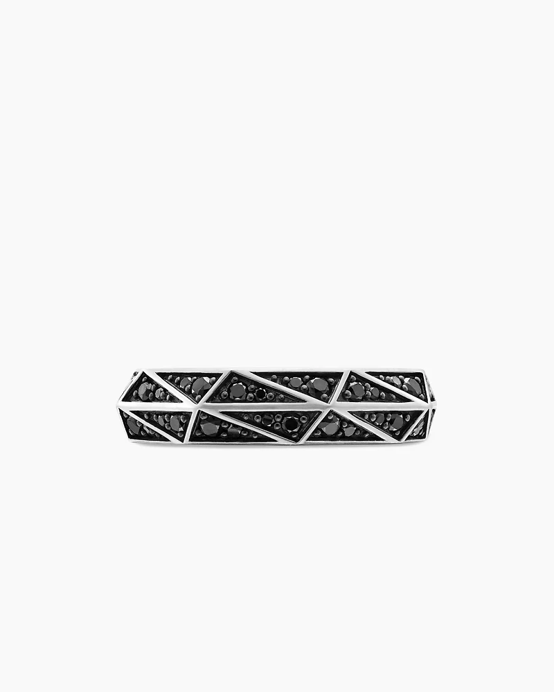 Torqued Faceted Band Ring Sterling Silver with Black Diamonds, 6mm