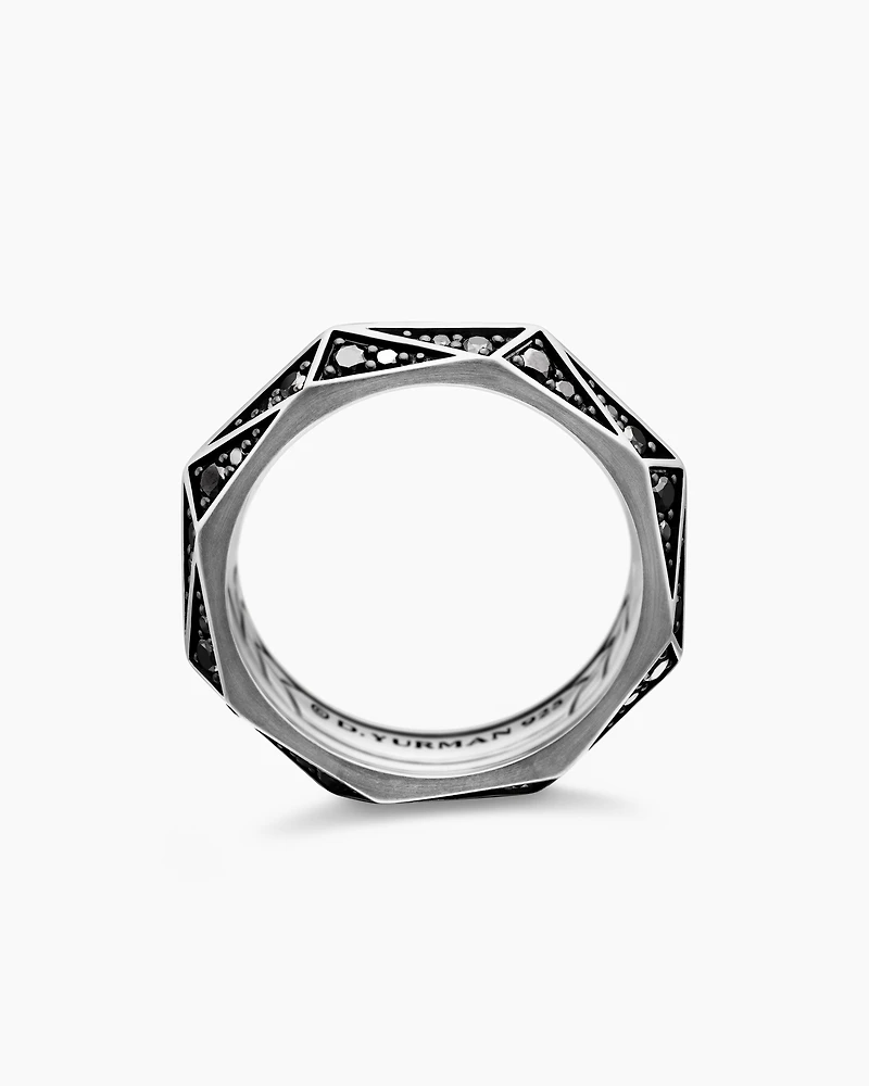 Torqued Faceted Band Ring Sterling Silver with Black Diamonds, 6mm