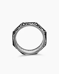Torqued Faceted Band Ring Sterling Silver with Black Diamonds, 6mm