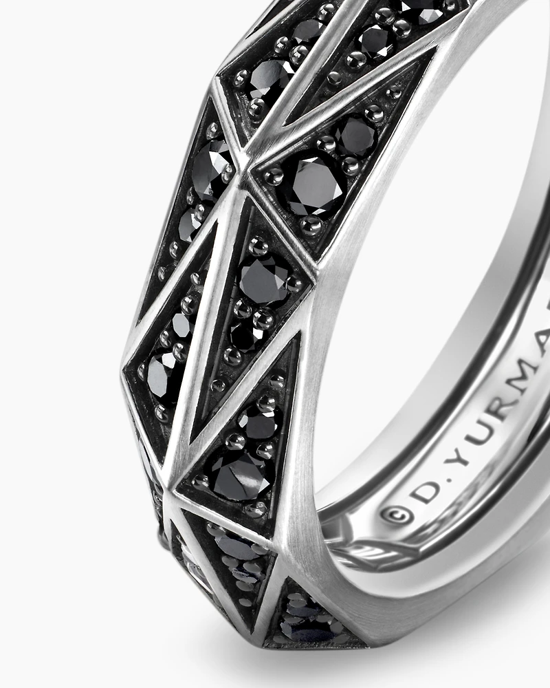 Torqued Faceted Band Ring Sterling Silver with Black Diamonds, 6mm