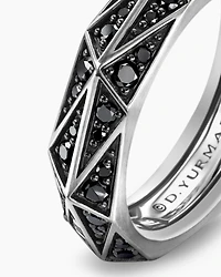 Torqued Faceted Band Ring Sterling Silver with Black Diamonds, 6mm