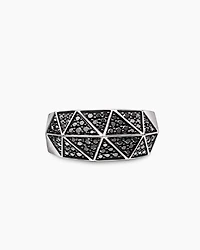 Torqued Faceted Signet Ring Sterling Silver with Black Diamonds, 11.3mm