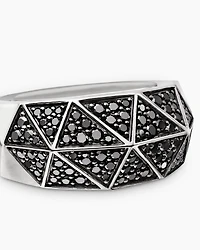 Torqued Faceted Signet Ring Sterling Silver with Black Diamonds, 11.3mm