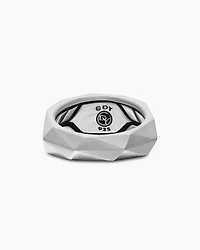 Torqued Faceted Signet Ring Sterling Silver with Black Diamonds, 11.3mm