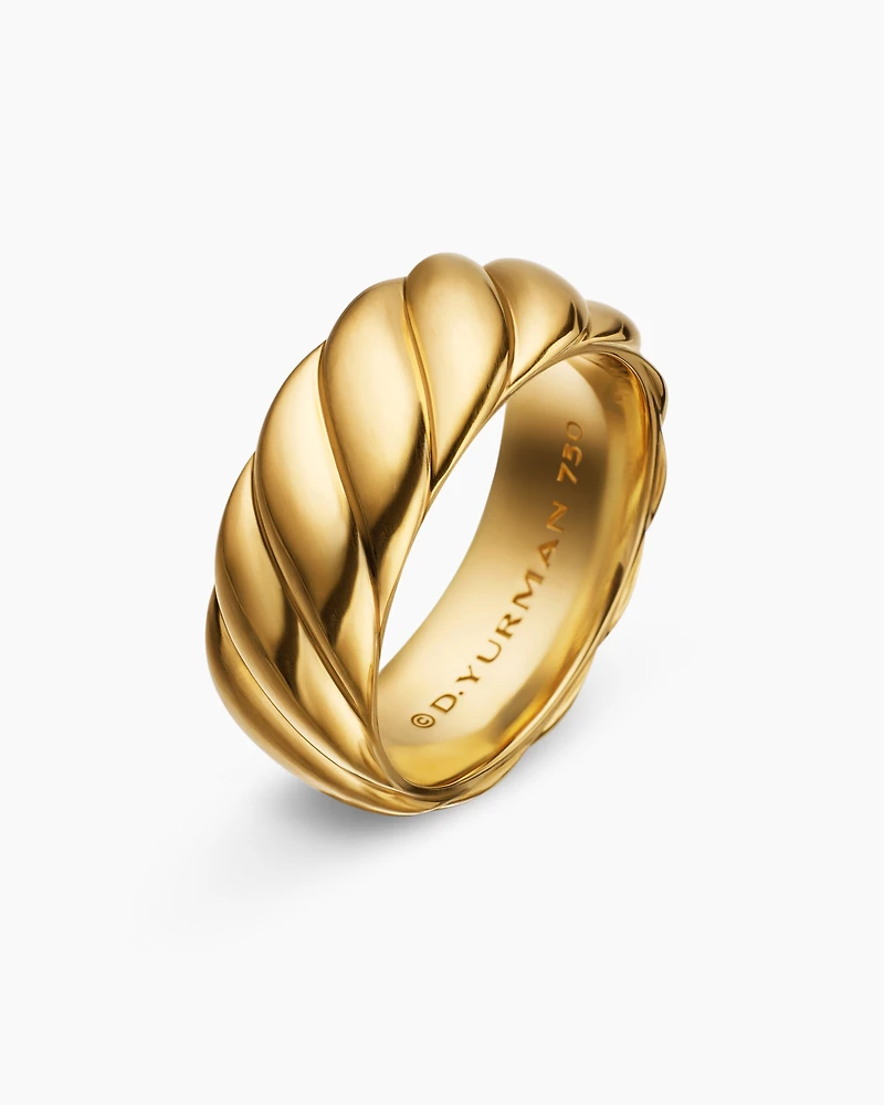 Sculpted Cable Contour Band Ring 18K Yellow Gold, 9mm