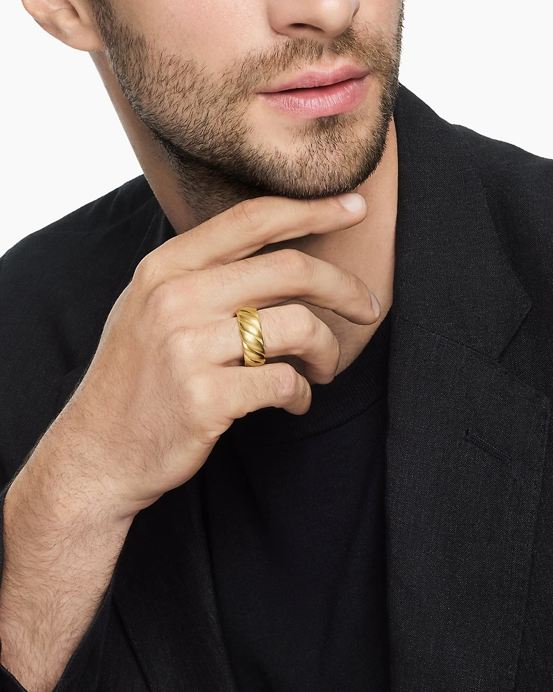Sculpted Cable Contour Band Ring 18K Yellow Gold, 9mm