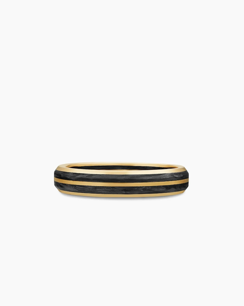 Forged Carbon Band Ring 18K Yellow Gold with Centre Black Diamond, 4mm