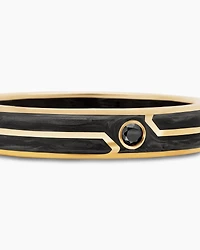 Forged Carbon Band Ring 18K Yellow Gold with Centre Black Diamond, 4mm