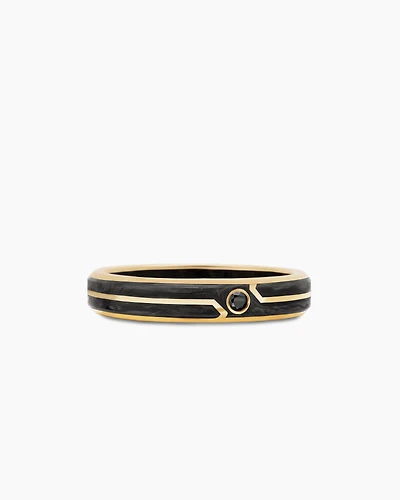 Forged Carbon Band Ring 18K Yellow Gold with Centre Black Diamond, 4mm