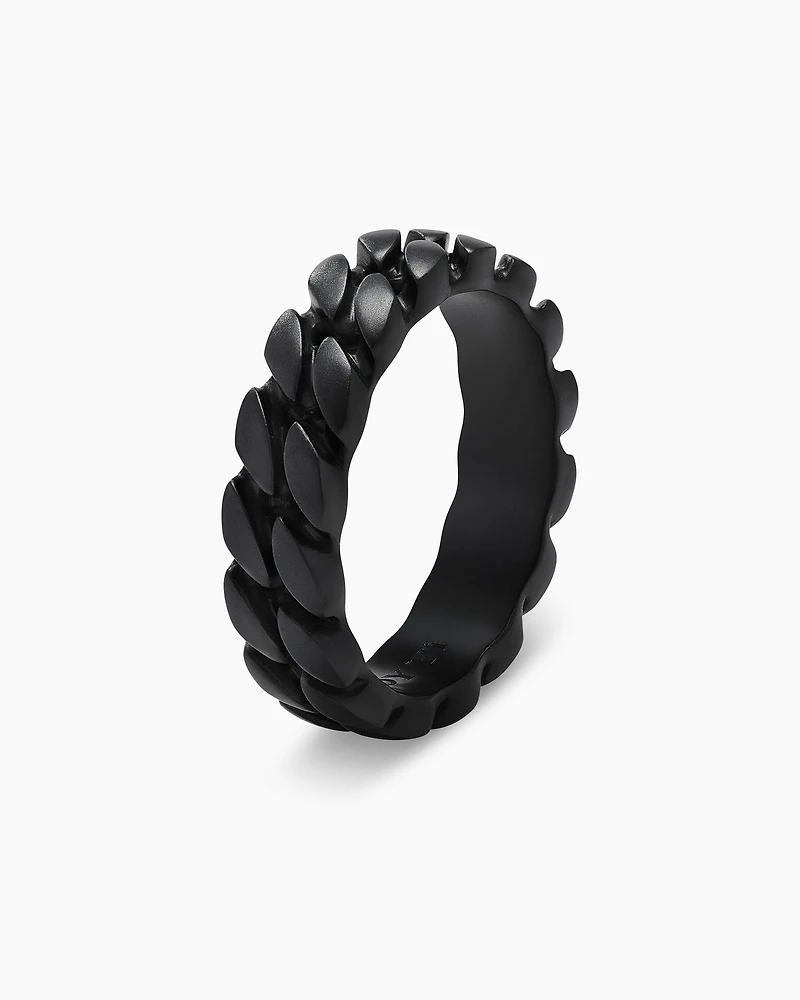 Curb Chain Band Ring Black Titanium, 6mm