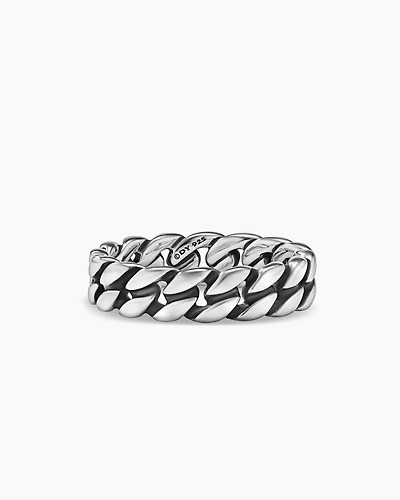 Curb Chain Band Ring Sterling Silver, 6mm