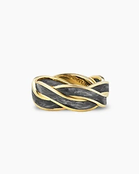 DY Helios™ Band Ring 18K Yellow Gold with Forged Carbon, 9mm