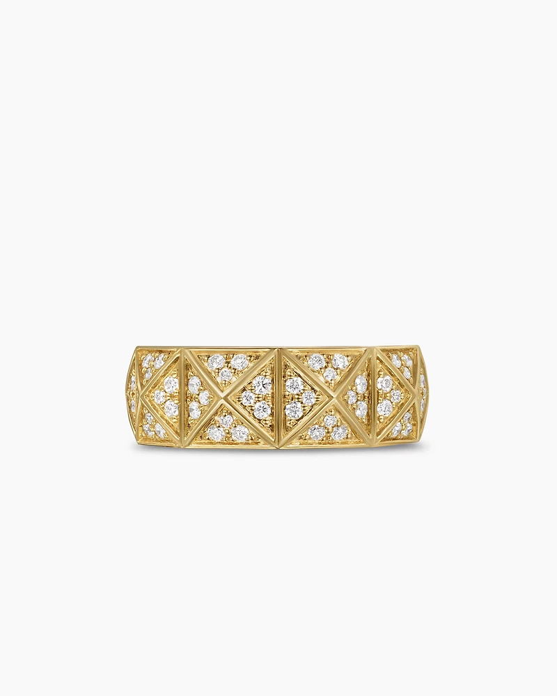 Pyramid Band Ring 18K Yellow Gold with Diamonds, 8mm