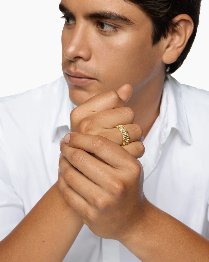 Pyramid Band Ring 18K Yellow Gold with Diamonds, 8mm