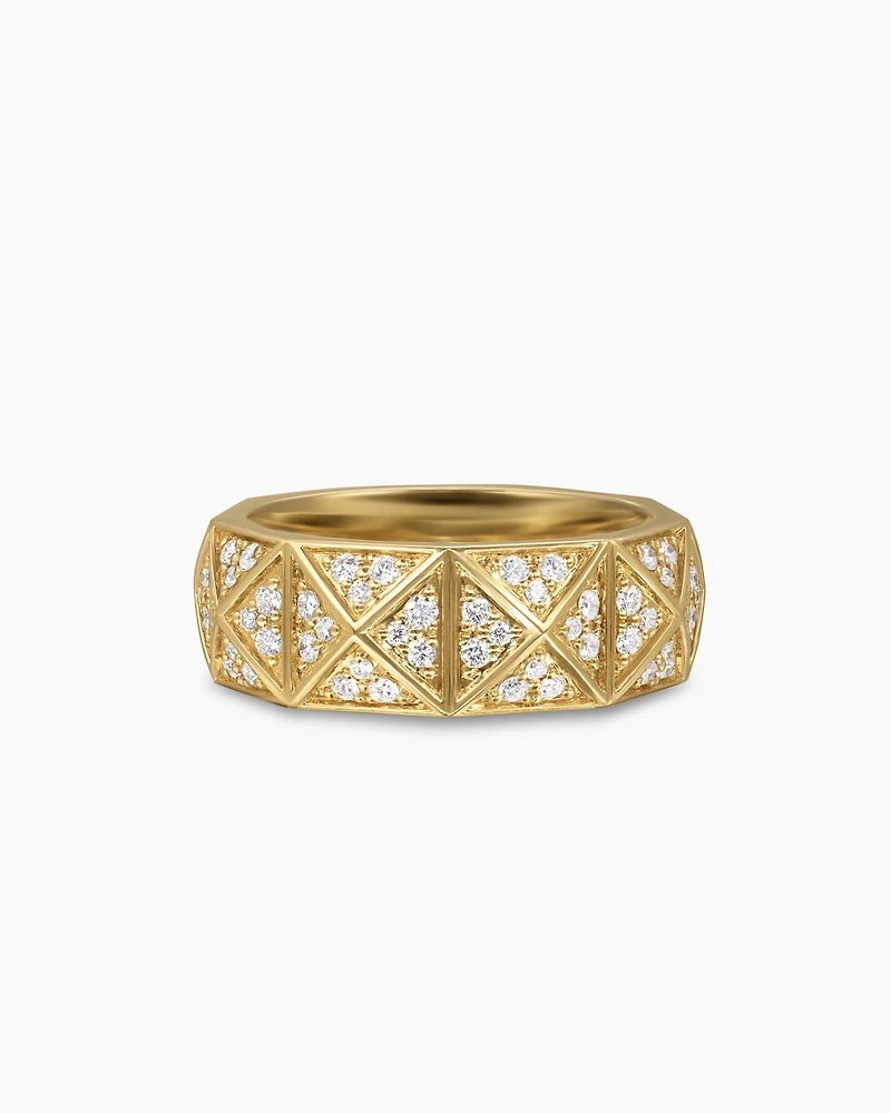 Pyramid Band Ring 18K Yellow Gold with Diamonds, 8mm
