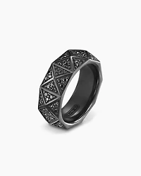 Pyramid Band Ring Black Titanium with Diamonds, 8mm