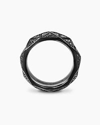 Pyramid Band Ring Black Titanium with Diamonds, 8mm