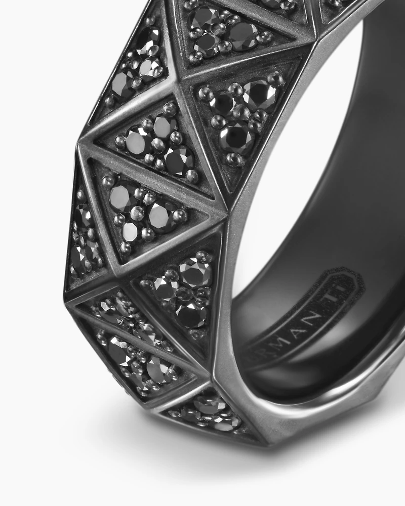 Pyramid Band Ring Black Titanium with Diamonds, 8mm