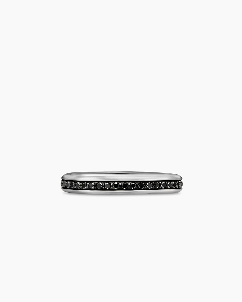 Beveled Band Ring in 18K White Gold with Black Diamonds, 3.5mm