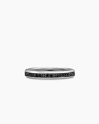 Beveled Band Ring in 18K White Gold with Black Diamonds, 3.5mm