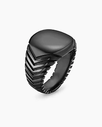 Chevron Signet Ring Black Titanium, 18mm