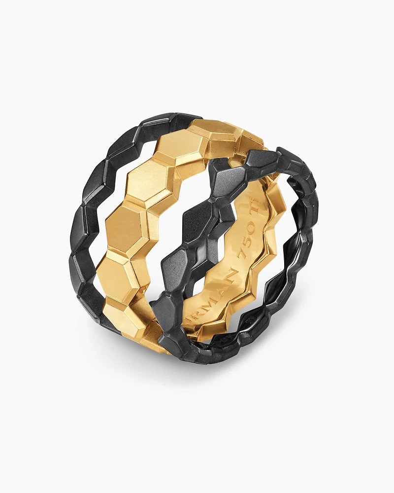 Hex Stack Ring 18K Yellow Gold with Black Titanium, 9.3mm