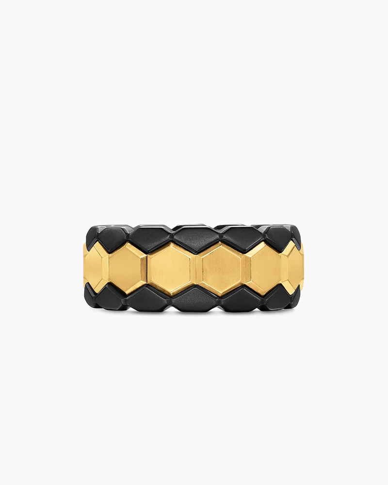 Hex Stack Ring 18K Yellow Gold with Black Titanium, 9.3mm