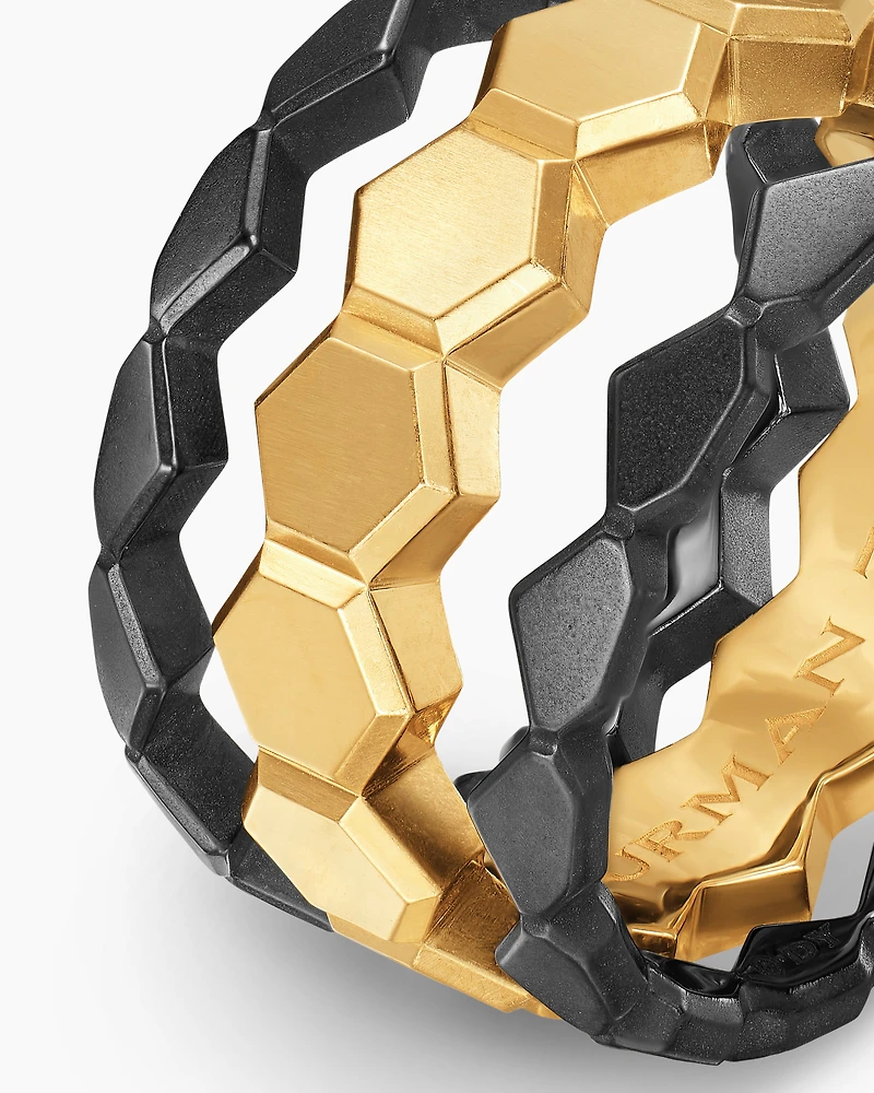 Hex Stack Ring 18K Yellow Gold with Black Titanium, 9.3mm
