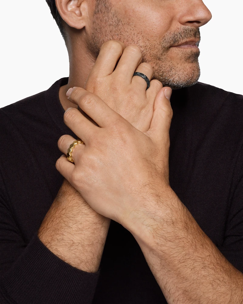 Hex Stack Ring 18K Yellow Gold with Black Titanium, 9.3mm