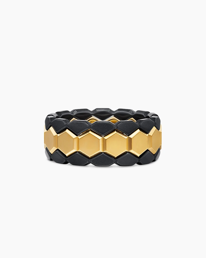 Hex Stack Ring 18K Yellow Gold with Black Titanium, 9.3mm