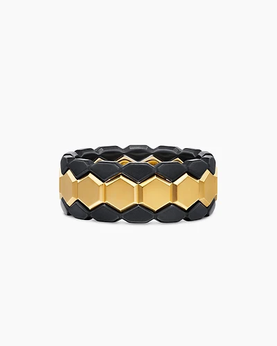 Hex Stack Ring 18K Yellow Gold with Black Titanium, 9.3mm