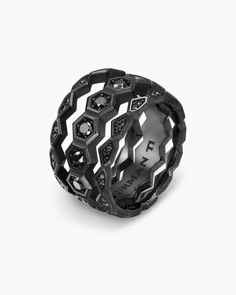 Hex Stack Ring Black Titanium with Diamonds, 9.3mm