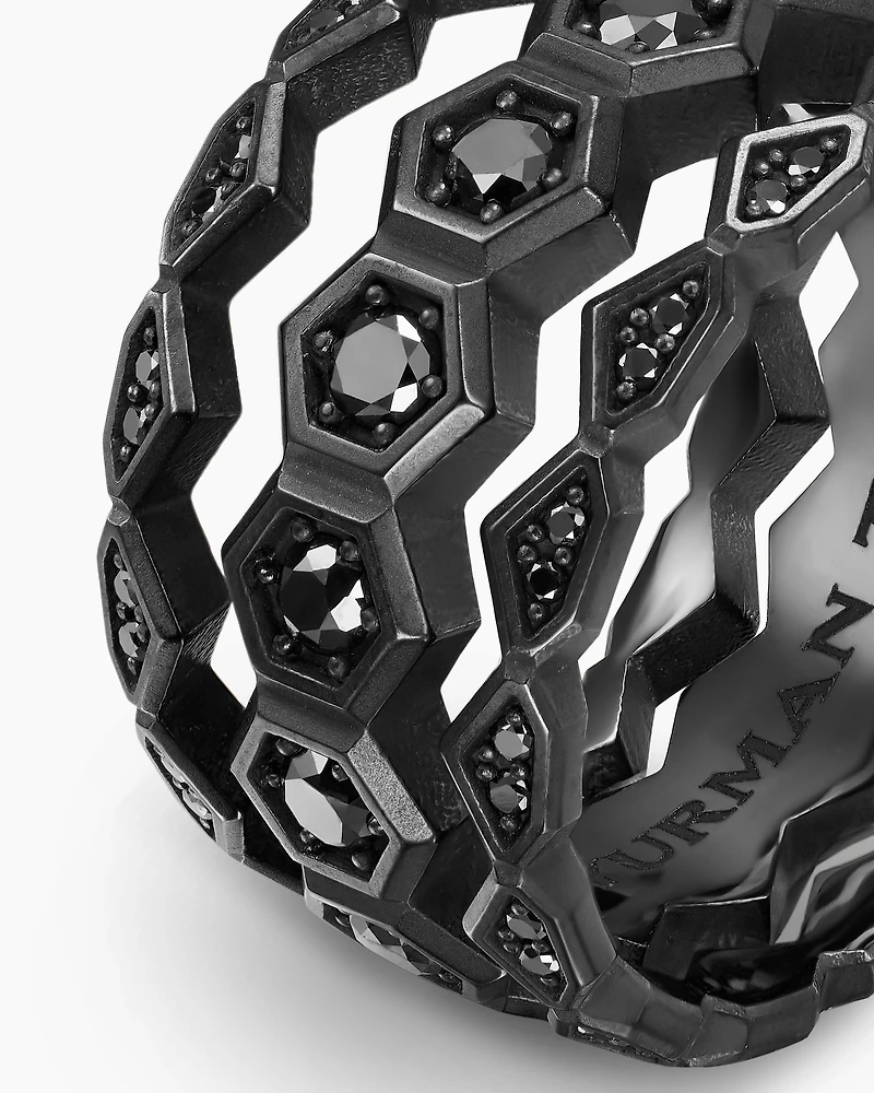 Hex Stack Ring Black Titanium with Diamonds, 9.3mm