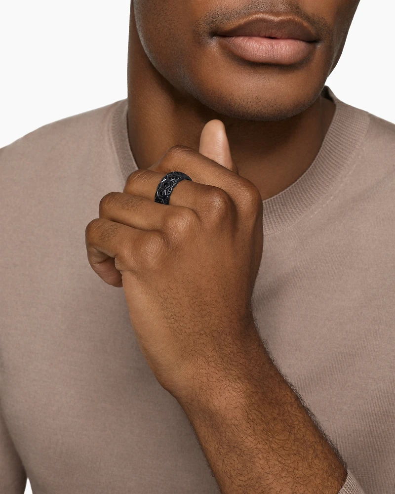 Hex Stack Ring Black Titanium with Diamonds, 9.3mm