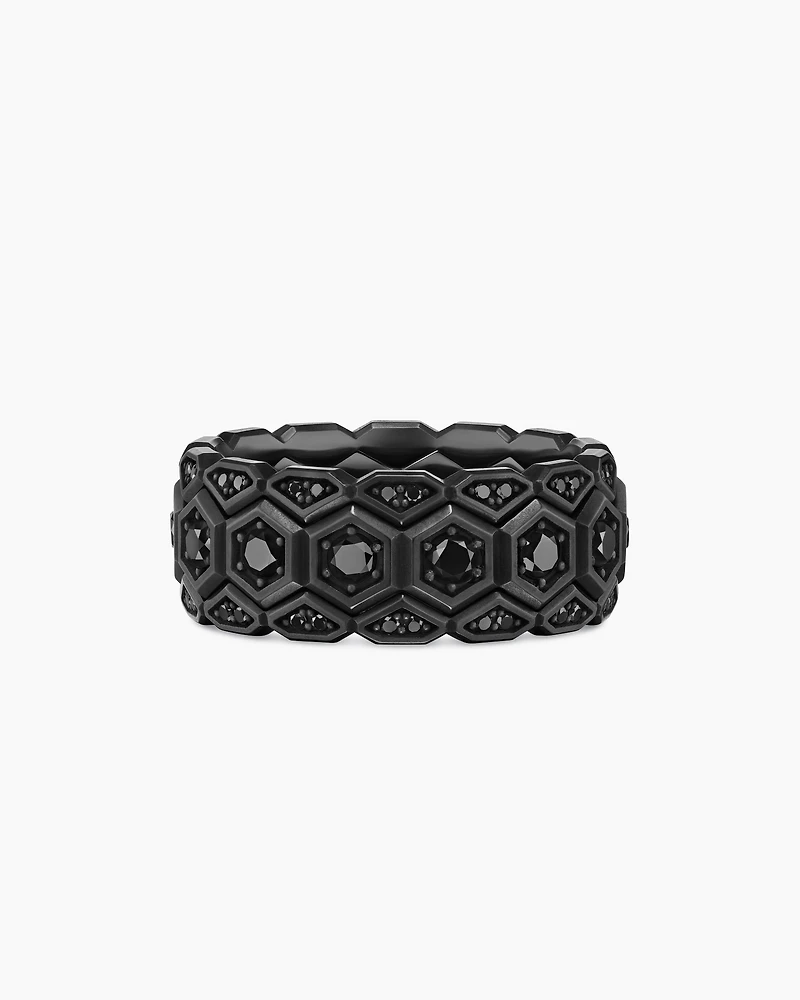 Hex Stack Ring Black Titanium with Diamonds, 9.3mm