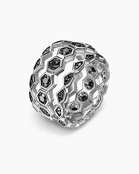 Hex Stack Ring Sterling Silver with Black Diamonds, 9.3mm