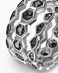 Hex Stack Ring Sterling Silver with Black Diamonds, 9.3mm