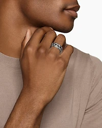 Hex Stack Ring Sterling Silver with Black Diamonds, 9.3mm