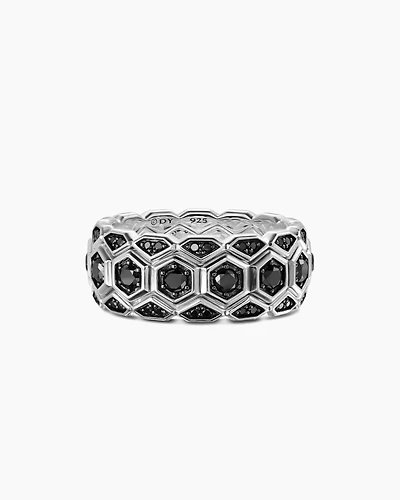 Hex Stack Ring Sterling Silver with Black Diamonds, 9.3mm