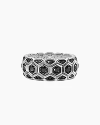 Hex Stack Ring Sterling Silver with Black Diamonds, 9.3mm