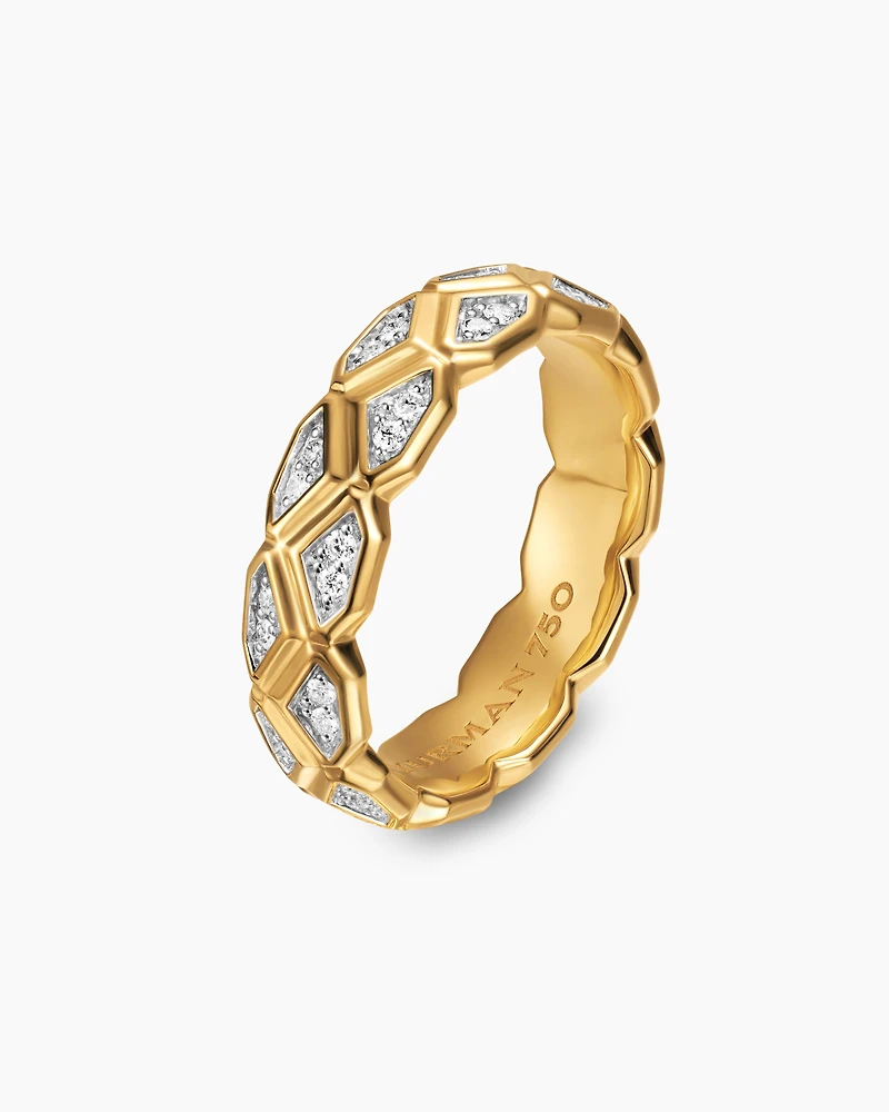 Hex Band Ring 18K Yellow Gold with Diamonds, 6mm