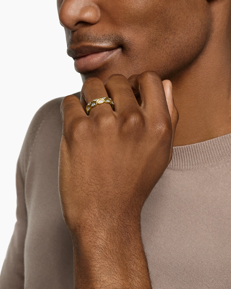Hex Band Ring 18K Yellow Gold with Diamonds, 6mm