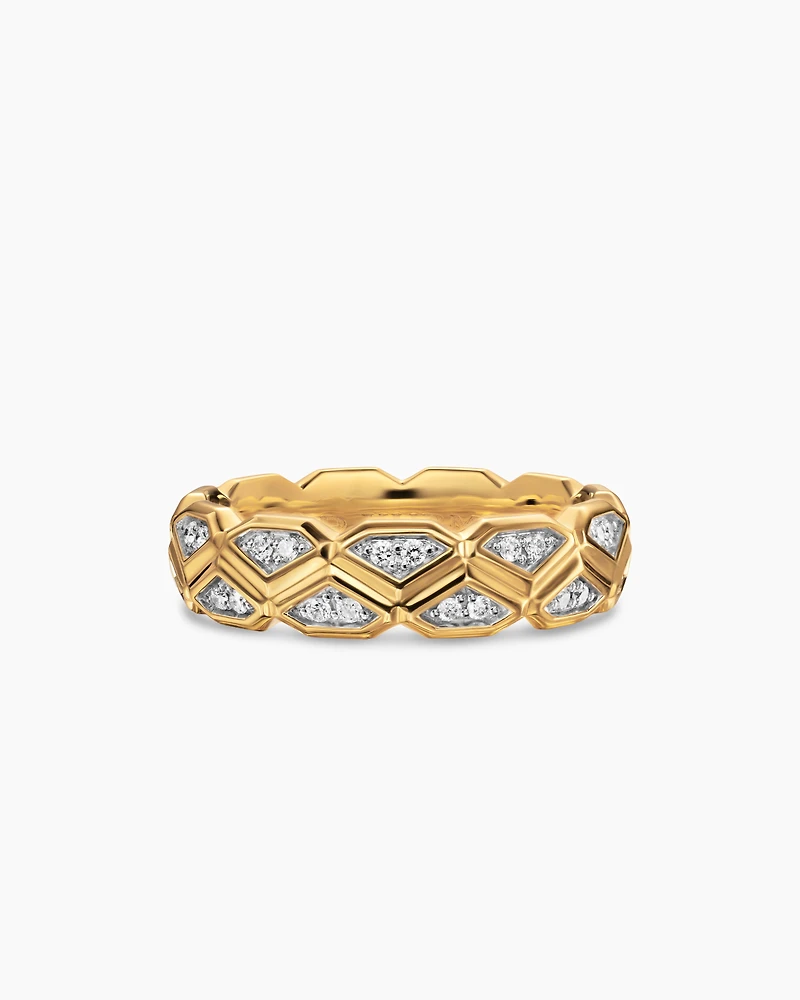 Hex Band Ring 18K Yellow Gold with Diamonds, 6mm