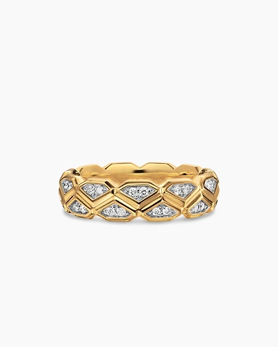 Hex Band Ring 18K Yellow Gold with Diamonds, 6mm