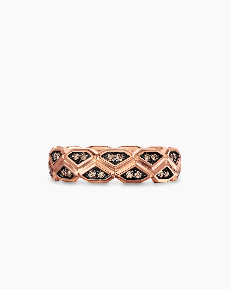 Hex Band Ring 18K Rose Gold with Cognac Diamonds, 6mm